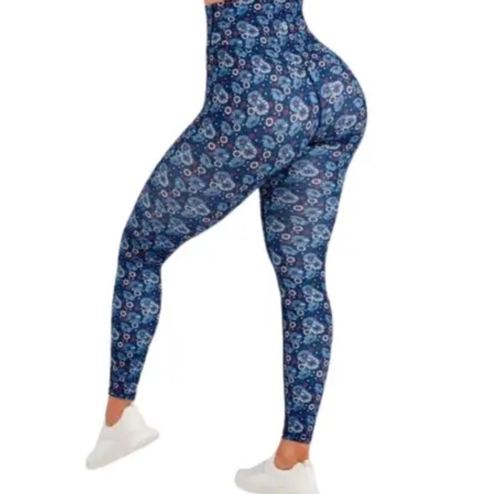 Floral Blue High-Waisted Leggings
